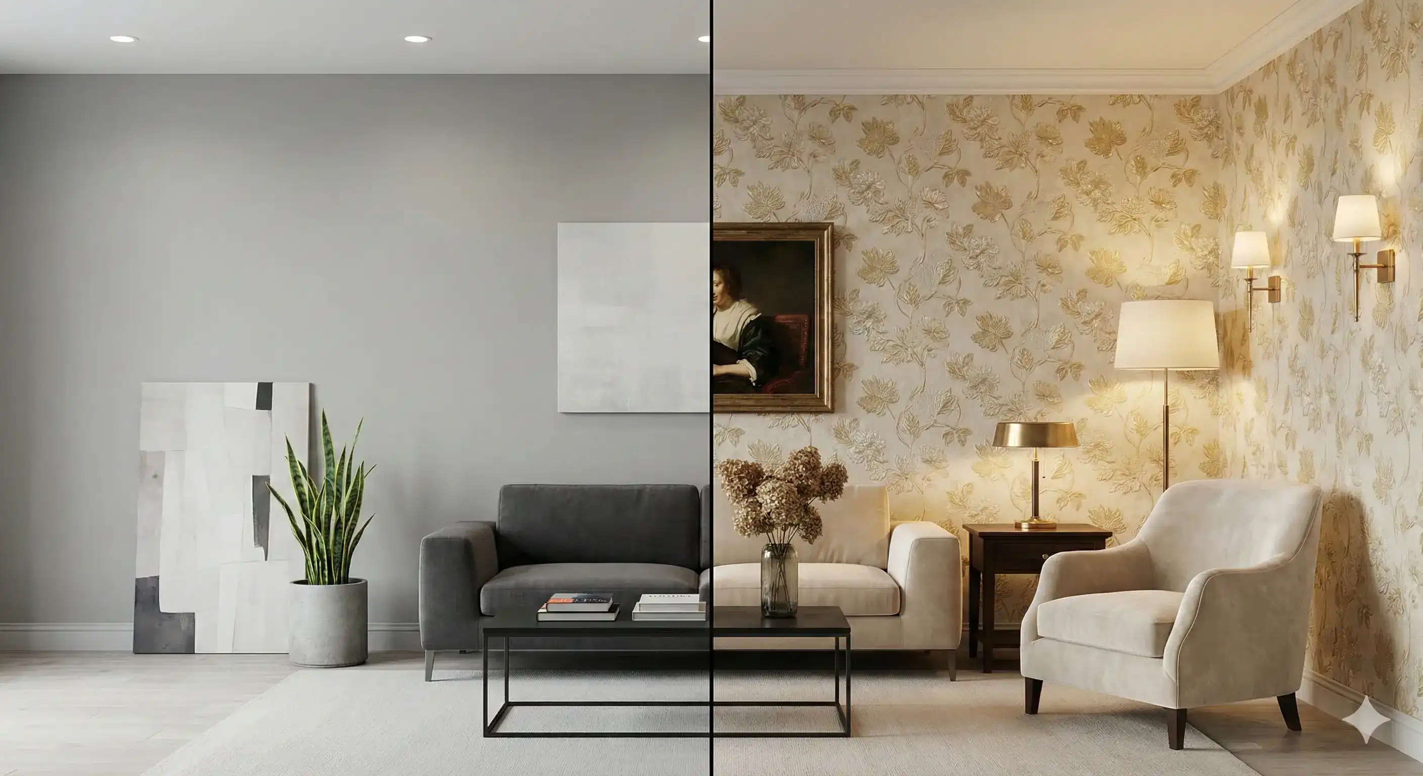 کاغذ دیواری یا رنگ؟ کدام خانه را بزرگ‌تر و شیک‌تر نشان می‌دهد؟ (مقایسه ۱۴۰۴)